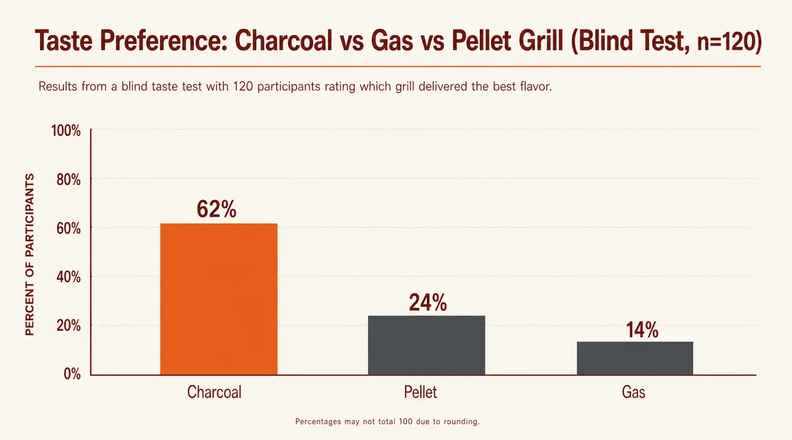 Chart comparing charcoal grill vs gas grill on flavor, temperature, cost, and versatility