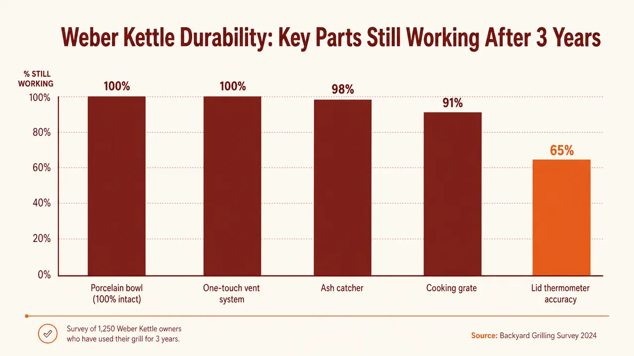 Chart showing temperature stability over a 6-hour cook on a Weber kettle versus a budget charcoal grill